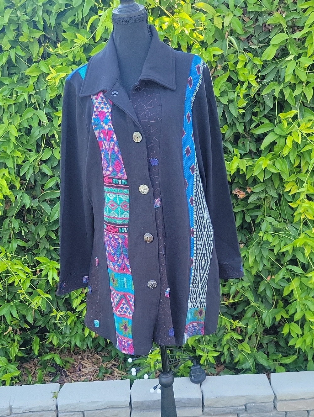 Multicolor Patchwork Patterned Black Jacket Parsley & Sage XL